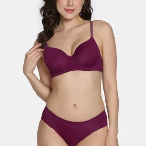 Twilight Thistle Padded Wired 3/4Th Coverage T-Shirt Bra with Full Coverage Hipster Panty - Dark Purple