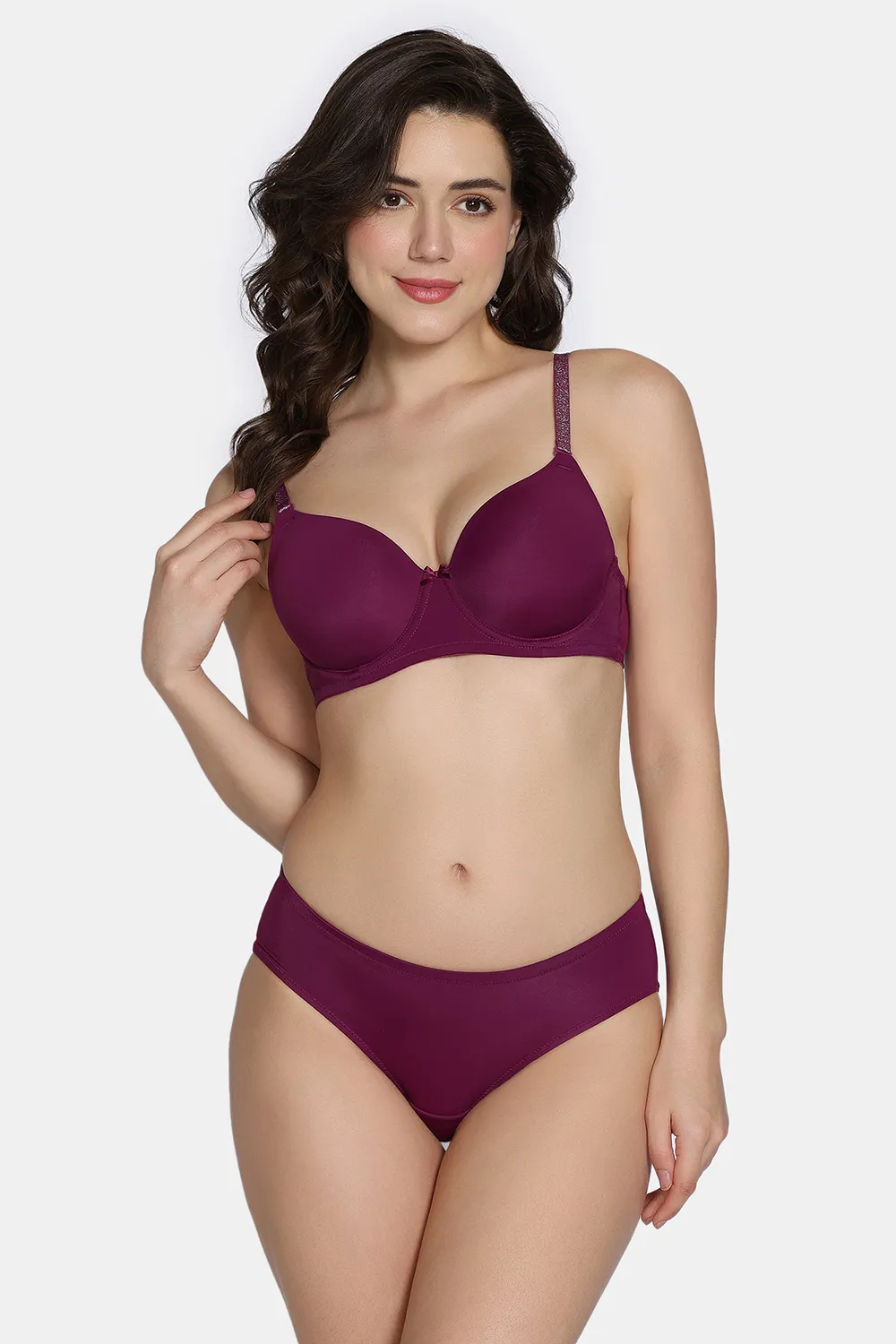 Twilight Thistle Padded Wired 3/4Th Coverage T-Shirt Bra with Full Coverage Hipster Panty – Dark Purple