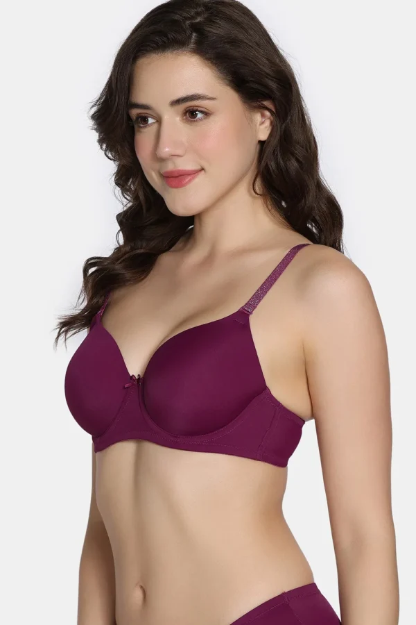 Twilight Thistle Padded Wired 3/4Th Coverage T-Shirt Bra with Full Coverage Hipster Panty - Dark Purple - Image 5
