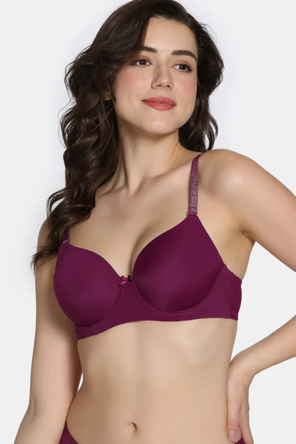 Twilight Thistle Padded Wired 3/4Th Coverage T-Shirt Bra with Full Coverage Hipster Panty - Dark Purple - Image 4