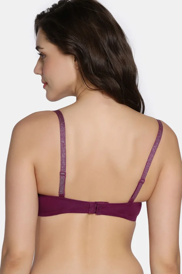 Twilight Thistle Padded Wired 3/4Th Coverage T-Shirt Bra with Full Coverage Hipster Panty - Dark Purple - Image 3