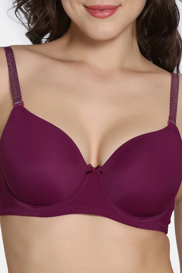 Twilight Thistle Padded Wired 3/4Th Coverage T-Shirt Bra with Full Coverage Hipster Panty - Dark Purple - Image 2
